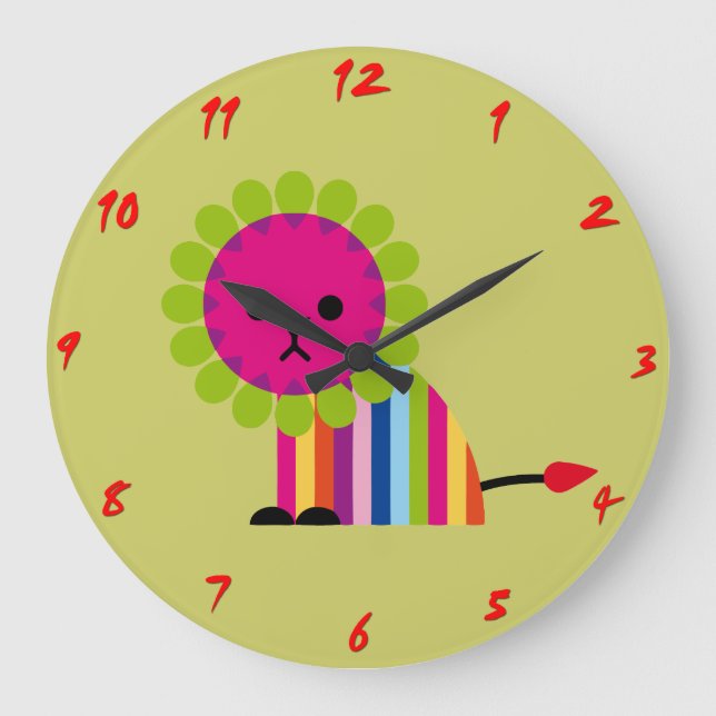 Reloj de pared para niños leones coloridos (Anverso)