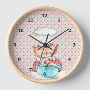 Reloj de pared para niños oso haciendo galletas