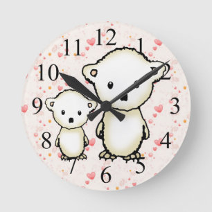 Reloj de pared para niños Osos polares y Corazones