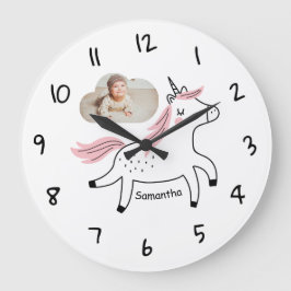 Reloj de pared para niños unicornio con foto y nom