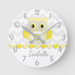 Reloj de pared para nursery de búho gris amarillo