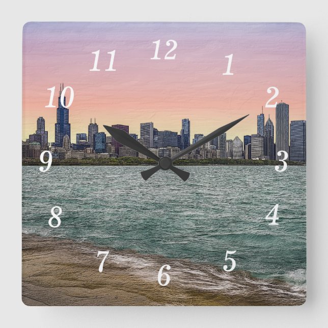 Reloj de pared paradisíaco de Chicago Skyline (Anverso)