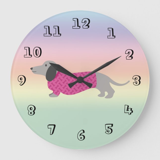 Reloj de pared pastel arco iris dachshund (Anverso)