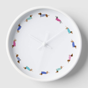 Reloj de pared Pastel Dachshunds Marco Blanco