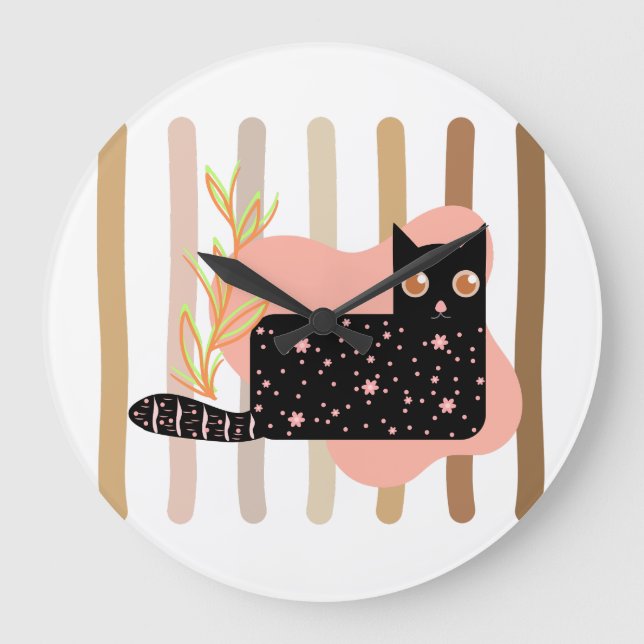 Reloj de pared pastel de gato negro encantador (Anverso)