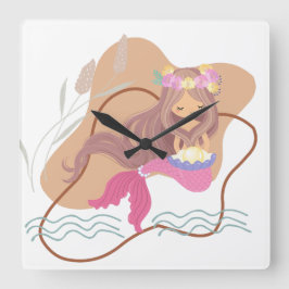 Reloj de pared pastel de sirena encantadora