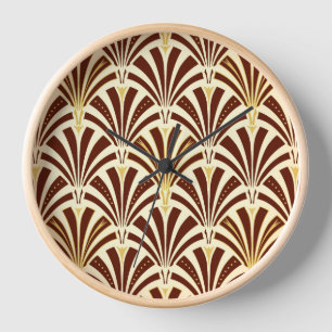 Reloj De Pared Patrón de abanico Art Deco - chocolate sobre crema