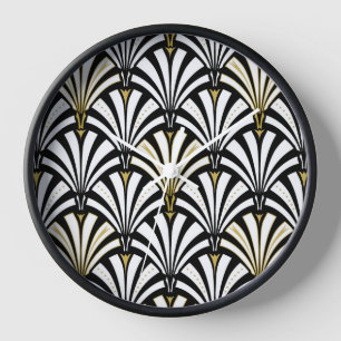 Reloj De Pared patrón de abanico Art Deco - negro y blanco
