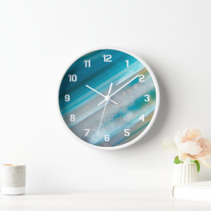 Reloj De Pared Patrón de agrandamiento de bandas azules verde azu