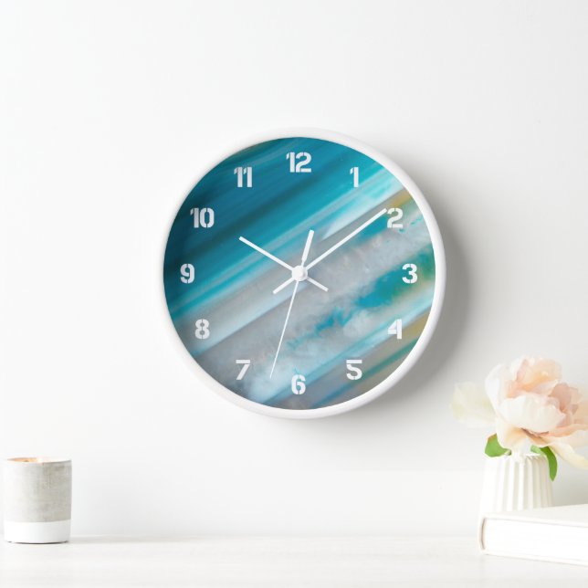 Reloj De Pared Patrón de agrandamiento de bandas azules verde azu (Hogar)