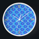 Reloj De Pared Patrón de fondo de escritorio Art Deco, azul cerul<br><div class="desc">Patrón de fondo geométrico Art Deco en cobalto y azul oceánico con fondo ceruleño/azul marino</div>