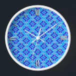 Reloj De Pared Patrón de fondo de escritorio Art Deco, azul cerul<br><div class="desc">Patrón de fondo geométrico Art Deco en cobalto y azul oceánico con fondo ceruleño/azul marino</div>