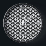 Reloj De Pared Patrón de ondas Art Deco - blanco y negro<br><div class="desc">Un patrón Art Deco basado en el patrón de ondas tradicionales que se suele ver en los textiles japoneses,  en negro,  blanco y gris</div>