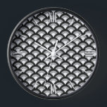 Reloj De Pared Patrón de ondas Art Deco - blanco y negro<br><div class="desc">Un patrón Art Deco basado en el patrón de ondas tradicionales que se suele ver en los textiles japoneses,  en negro,  blanco y gris</div>