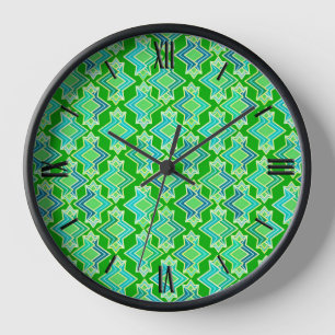 Reloj De Pared Patrón de papel pintado Art Deco, verde jade