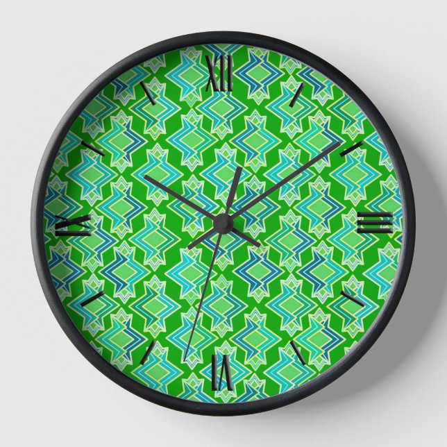 Reloj De Pared Patrón de papel pintado Art Deco, verde jade (Anverso)