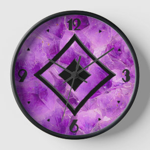 Reloj De Pared Patrón de piedras preciosas, amatista y ónix negro
