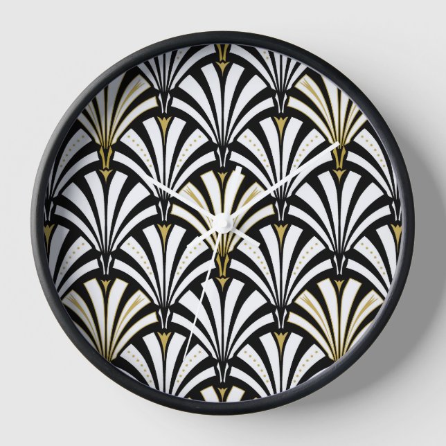 Reloj De Pared Patrón de ventilador Art Deco - blanco y negro (Anverso)