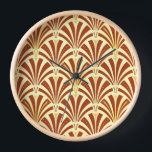Reloj De Pared Patrón de ventilador Art Deco - cobre sobre amaril<br><div class="desc">Reproducción digital de un papel de pared clásico,  Art Deco,  patrón de ventilador - marrón de cobre rico / caramelo en amarillo pálido,  embellecido con oro</div>