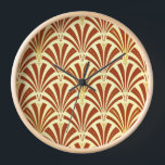 Reloj De Pared Patrón de ventilador Art Deco - cobre sobre amaril<br><div class="desc">Reproducción digital de un papel de pared clásico,  Art Deco,  patrón de ventilador - marrón de cobre rico / caramelo en amarillo pálido,  embellecido con oro</div>