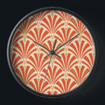 Reloj De Pared Patrón de ventilador Art Deco - naranja de mandari<br><div class="desc">Reproducción digital de un papel de pared clásico,  Art Deco,  patrón de ventilador - mandarina profunda naranja en pálido,  naranja sherbet,  adornado con oro</div>