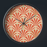 Reloj De Pared Patrón de ventilador Art Deco - naranja de mandari<br><div class="desc">Reproducción digital de un papel de pared clásico,  Art Deco,  patrón de ventilador - mandarina profunda naranja en pálido,  naranja sherbet,  adornado con oro</div>