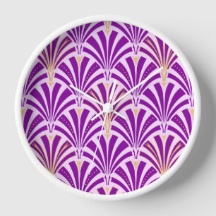 Reloj De Pared Patrón de ventilador Art Deco - púrpura y orquídea