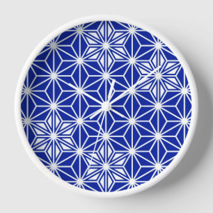 Reloj De Pared Patrón japonés Asanoha - azul cobalto