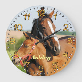 Reloj de pared personalizable de caballos y comida