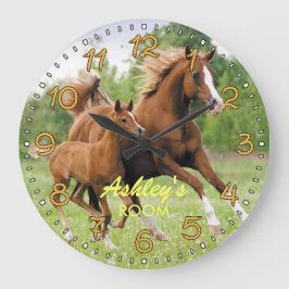 Reloj de pared personalizable de caballos y comida
