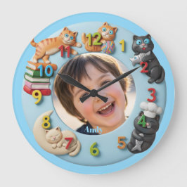 Reloj de pared personalizable para niños con gatos