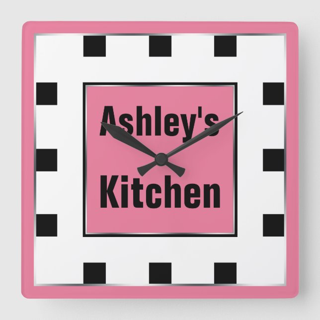 Reloj de pared personalizado de bloque rosa (Anverso)