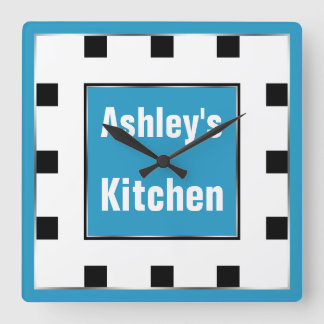 Reloj de pared personalizado de Blue Block Square