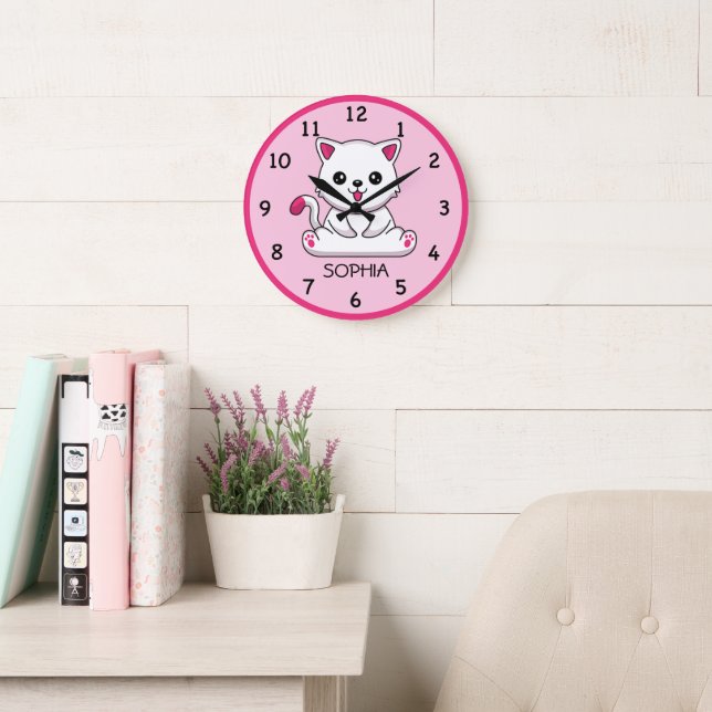 Reloj de pared personalizado de gatito bebé lindo  (Sala de lectura)