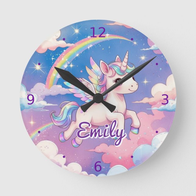 Reloj de pared personalizado de Rainbow Unicorn (Anverso)