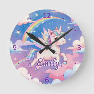 Reloj de pared personalizado de Unicornio Arcoíris