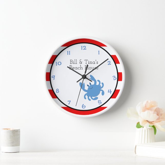 Reloj de pared personalizado del cangrejo azul roj (Hogar)