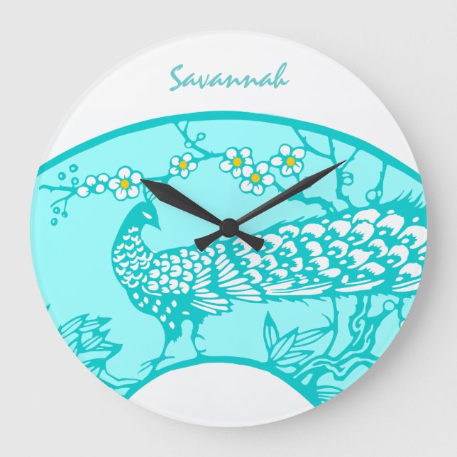 Reloj de pared personalizado del pavo real acuátic (Anverso)