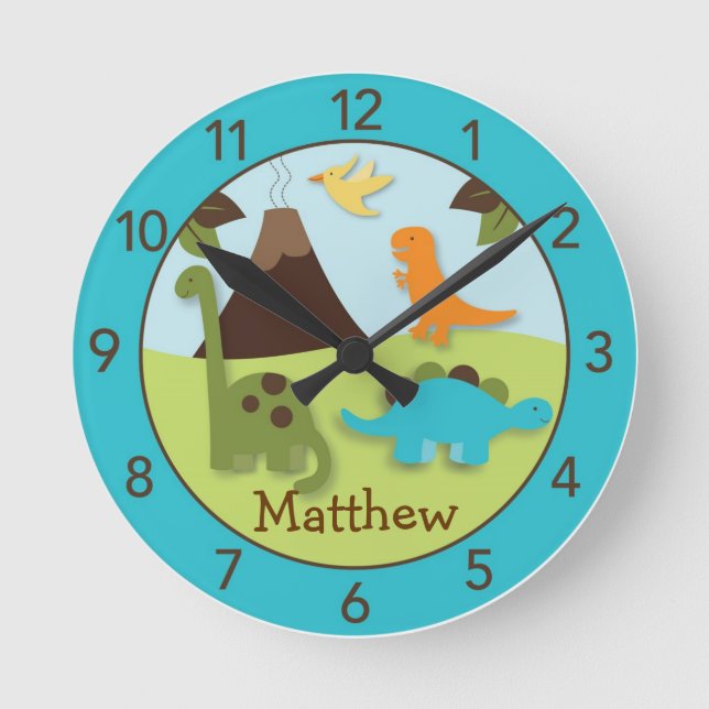 Reloj de pared personalizado dinosaurio del cuarto (Anverso)