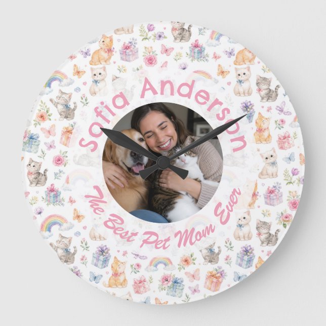 Reloj de pared personalizado para amantes de gatos (Anverso)