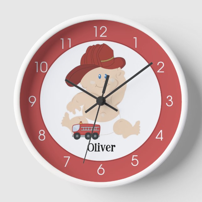 Reloj de pared personalizado para bombero de bebé  (Anverso)