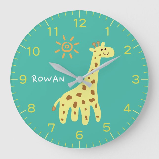 Reloj de pared personalizado para niños Jirafa y S (Anverso)