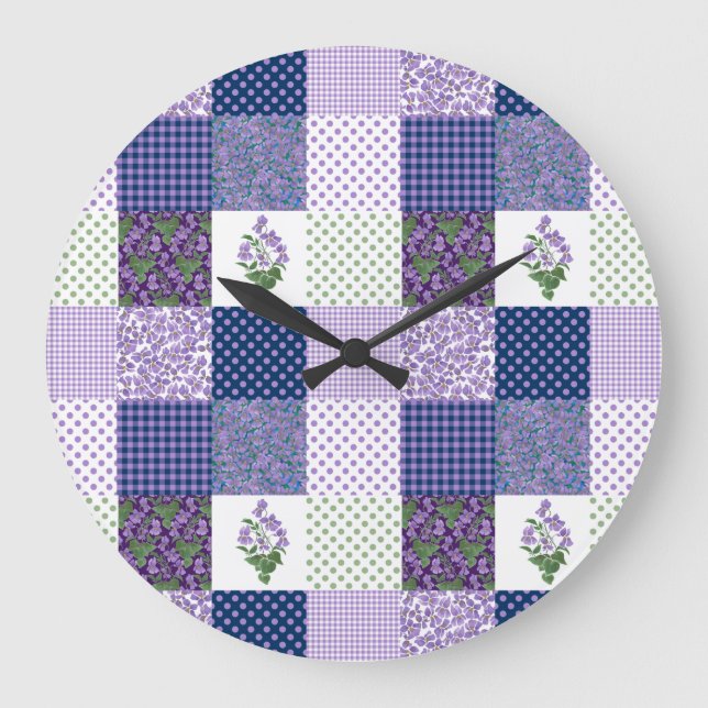 Reloj de pared personalizado, patrones de violeta  (Anverso)