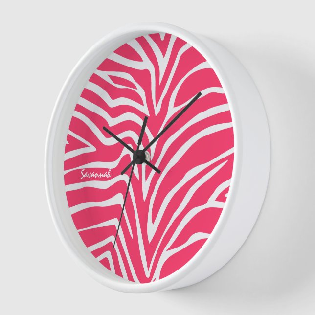 Reloj de pared personalizado Pink Zebra (Ángulo)