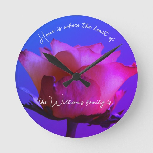 Reloj de pared personalizado rosa rosa (Anverso)