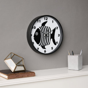 Reloj De Pared Pescado Negro Y Blanco