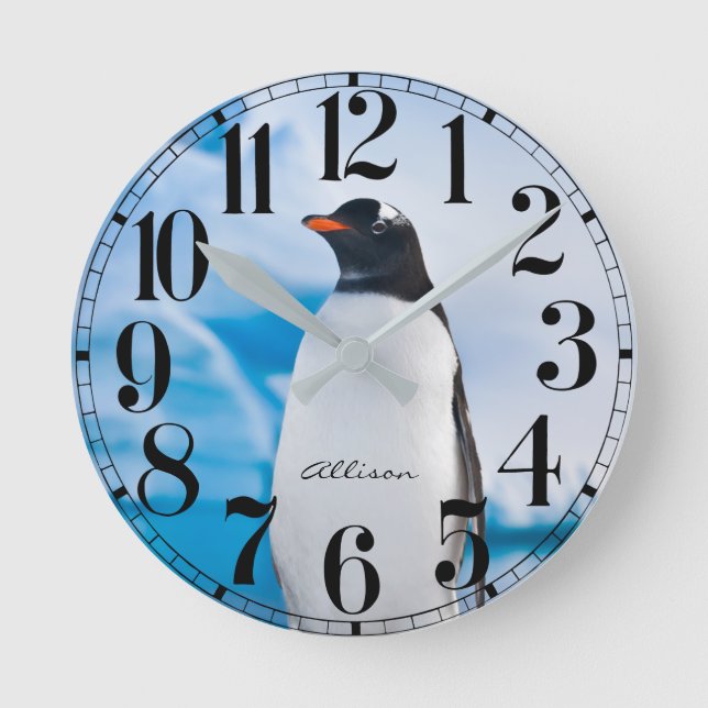 Reloj de pared pingüino personalizado (Anverso)
