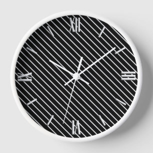Reloj De Pared Pinstripes diagonales - blanco y negro