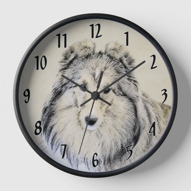 Reloj De Pared Pintura de perro pastelero de Shetland - Arte de p (Anverso)