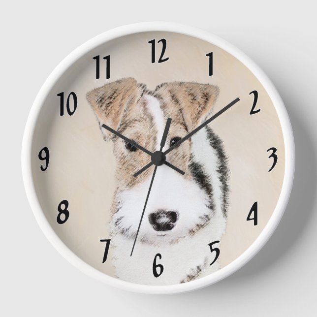 Reloj De Pared Pintura del fox terrier del alambre - arte (Anverso)